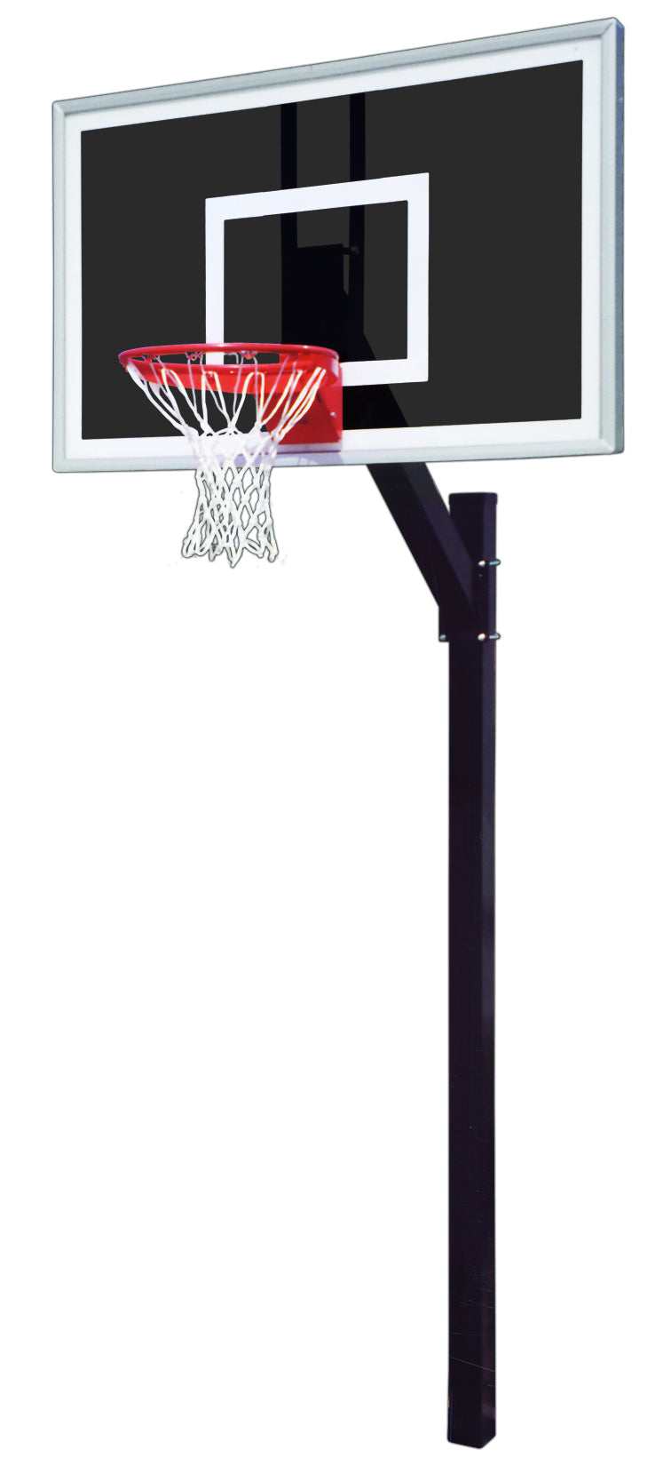 In ground adjustable basketball goal with smoked tempered glass backboard