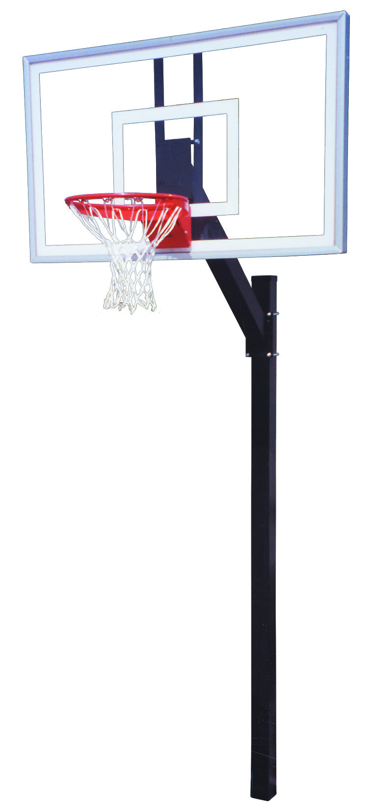 In ground adjustable basketball goal with clear tempered glass backboard