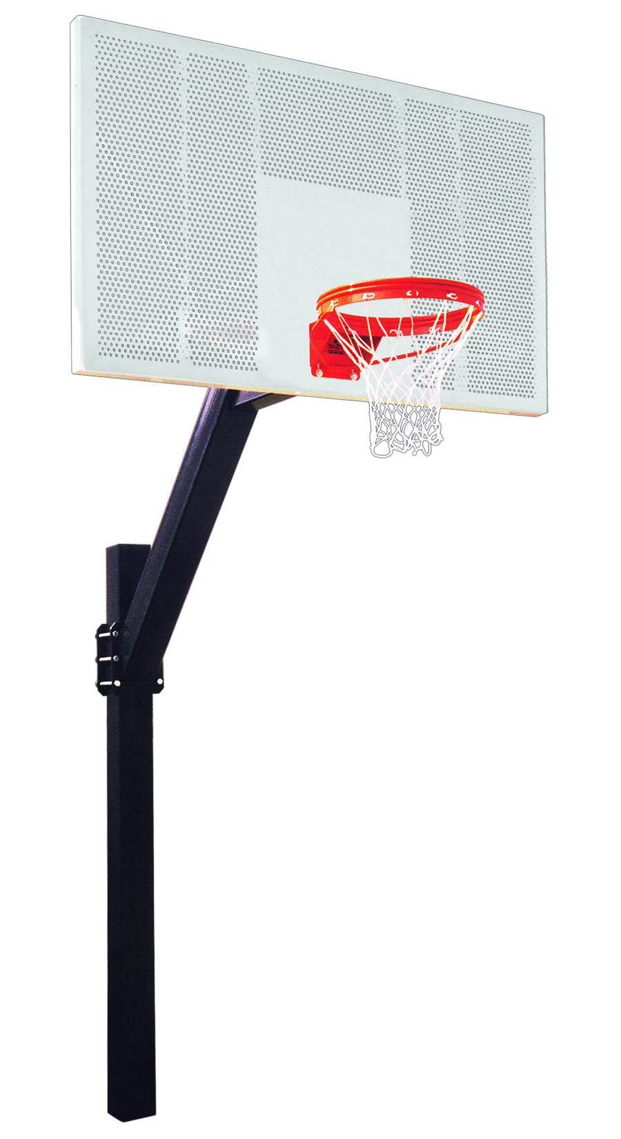 In ground adjustable basketball black post and dotted aluminum backboard 