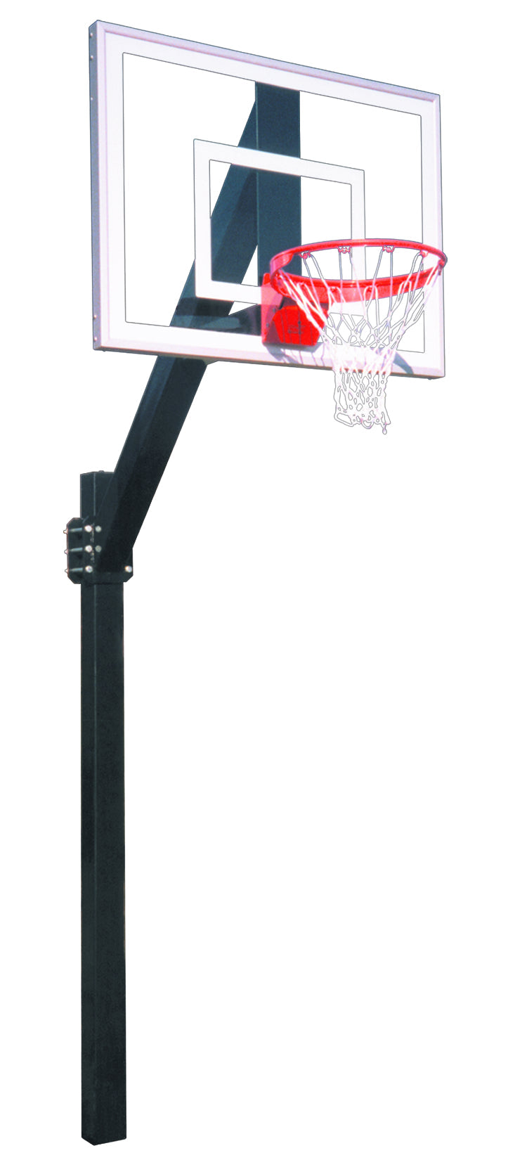 In ground adjustable basketball black post with basketball rim and tempered glass backboard 