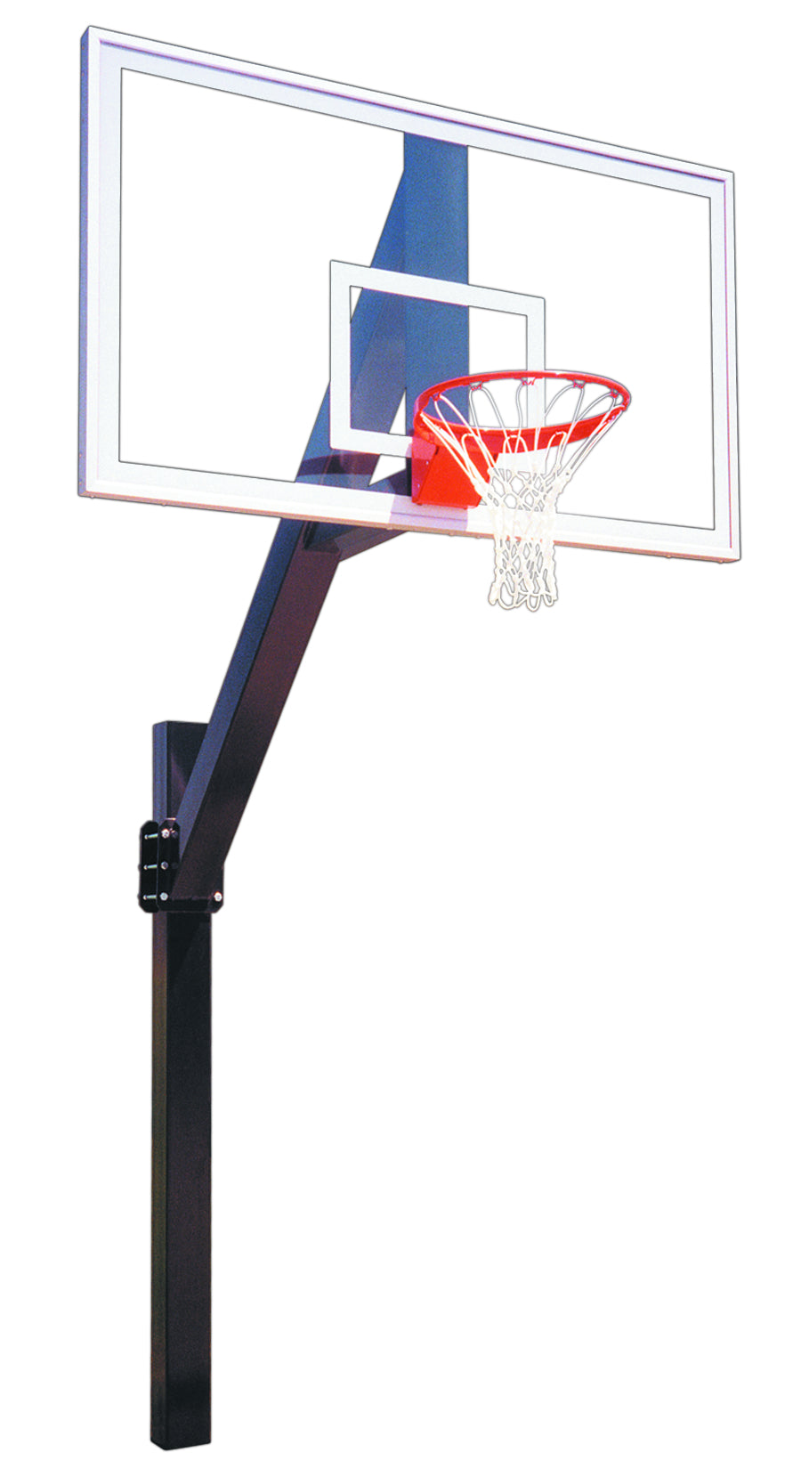 In ground adjustable basketball black post with basketball rim and acrylic backboard 