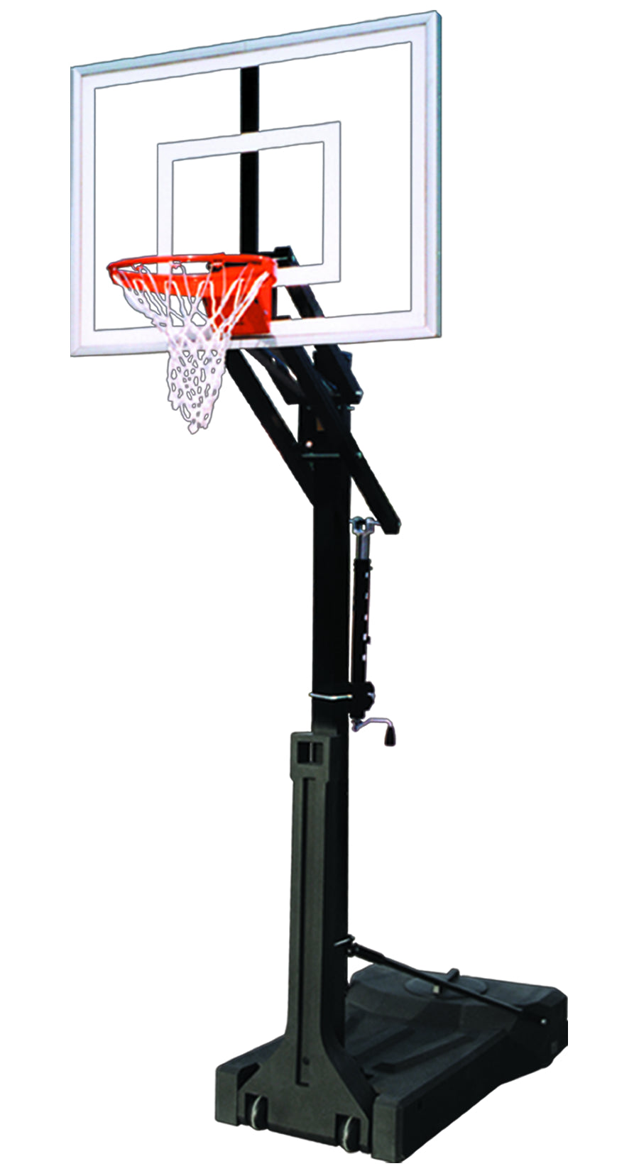 Portable basketball black post with basketball rim and clear acrylic backboard 