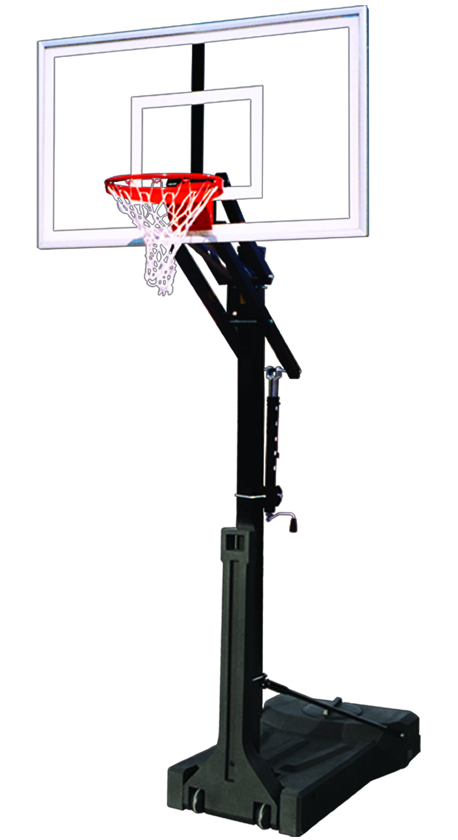 Portable basketball black post with basketball rim and clear acrylic backboard 