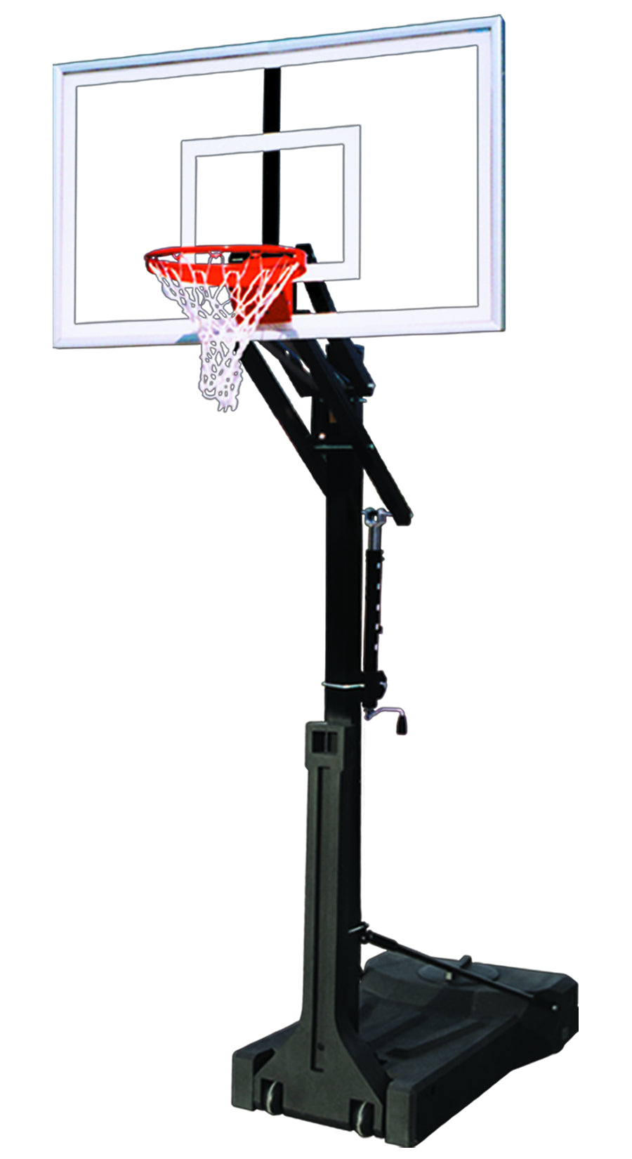 Portable basketball black post with basketball rim and clear acrylic backboard 