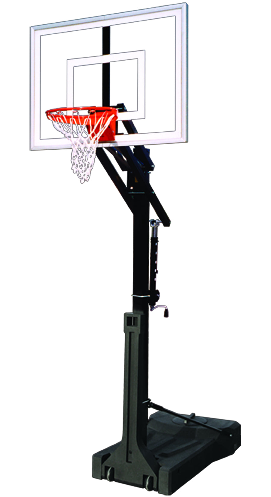 Portable basketball black post with basketball rim and clear acrylic backboard 