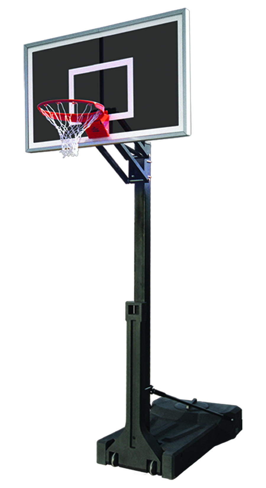 Portable basketball goal with smoked tempered glass backboard