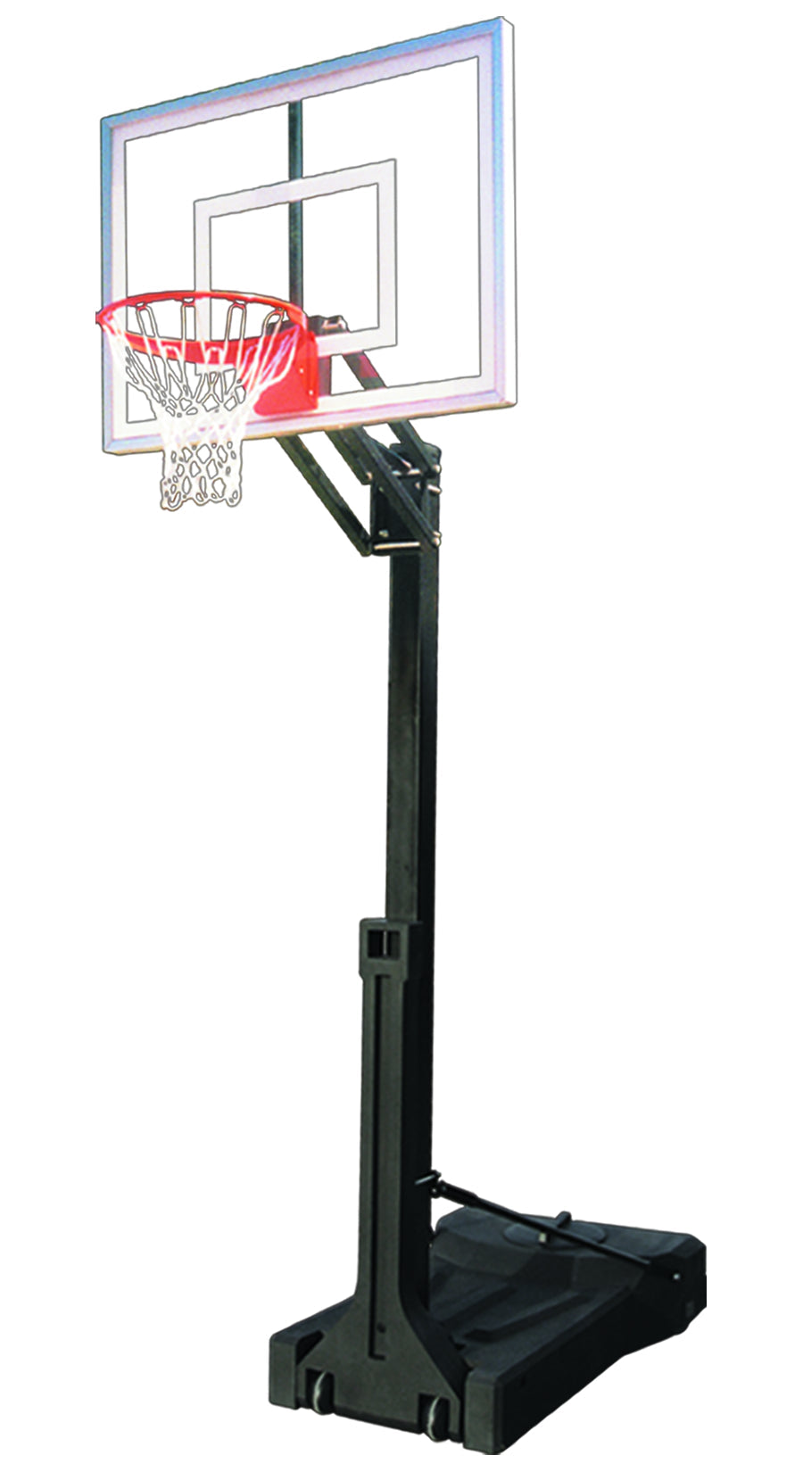 Portable basketball black post with basketball rim and clear acrylic backboard 