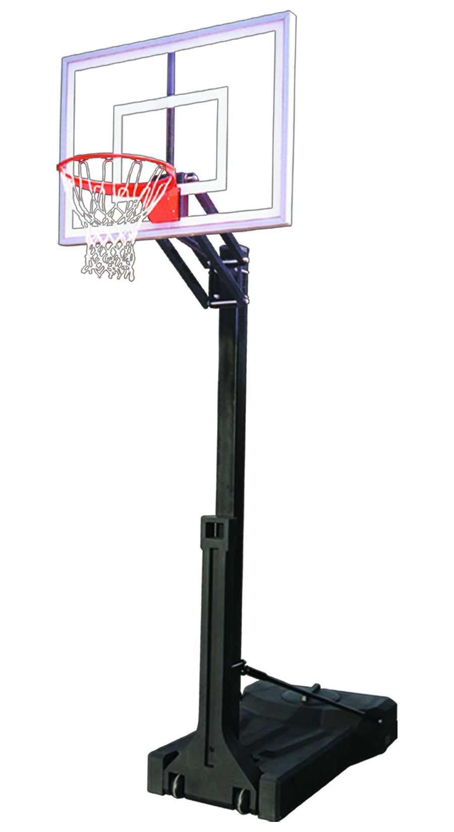 Portable basketball black post with basketball rim and clear acrylic backboard 