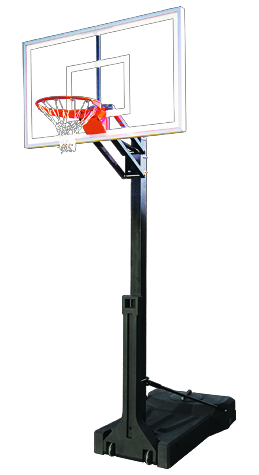 Portable basketball black post with basketball rim and clear acrylic backboard 