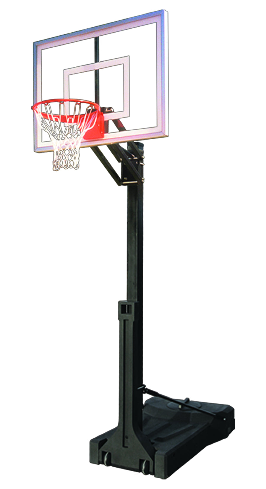 Portable basketball black post with basketball rim and clear acrylic backboard