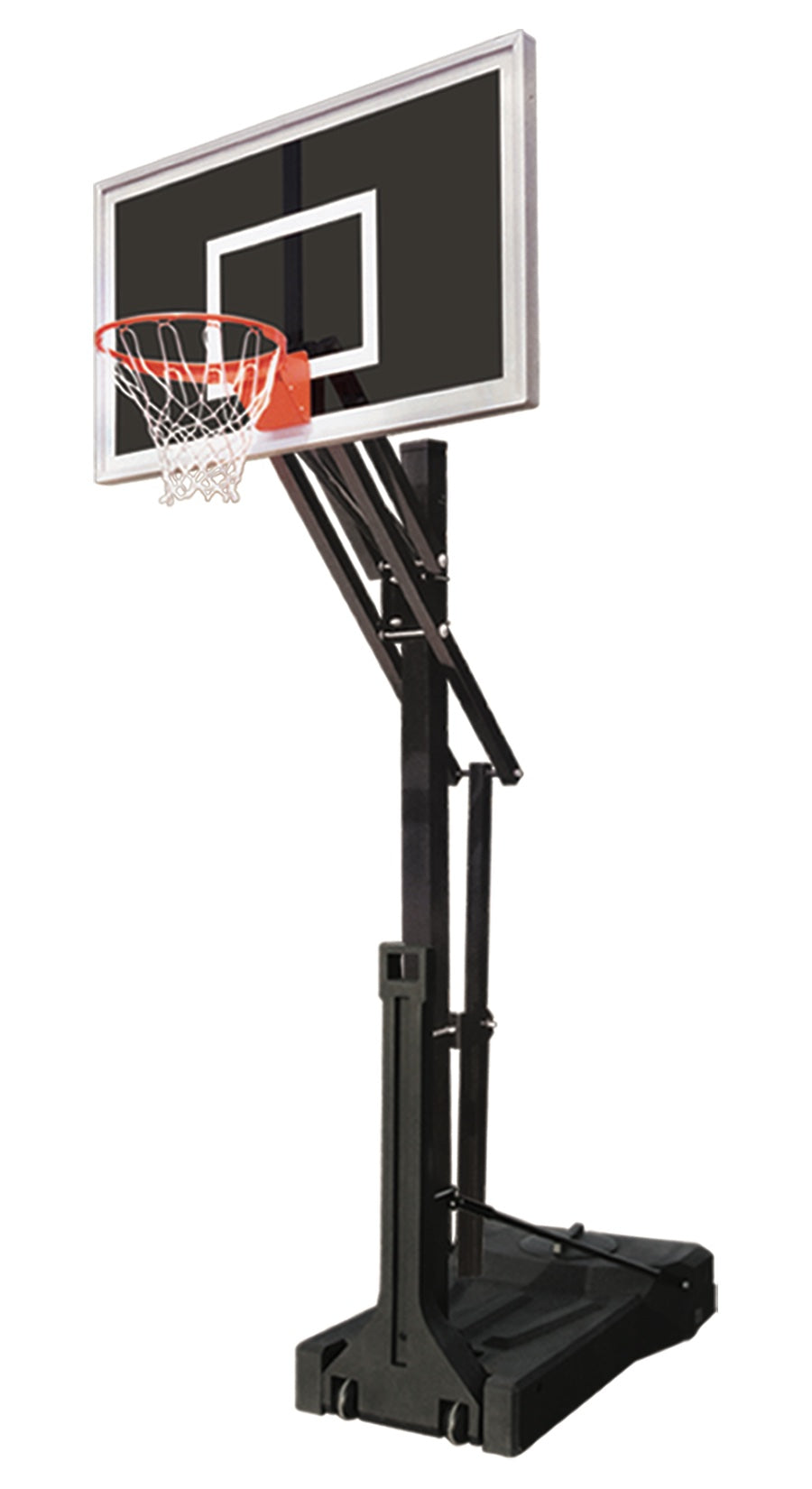 Portable basketball black post with basketball rim and black tempered glass backboard 