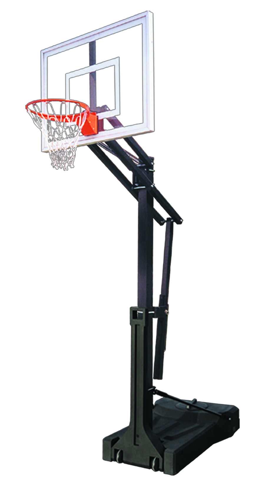 Portable basketball black post with basketball rim and clear acrylic backboard 