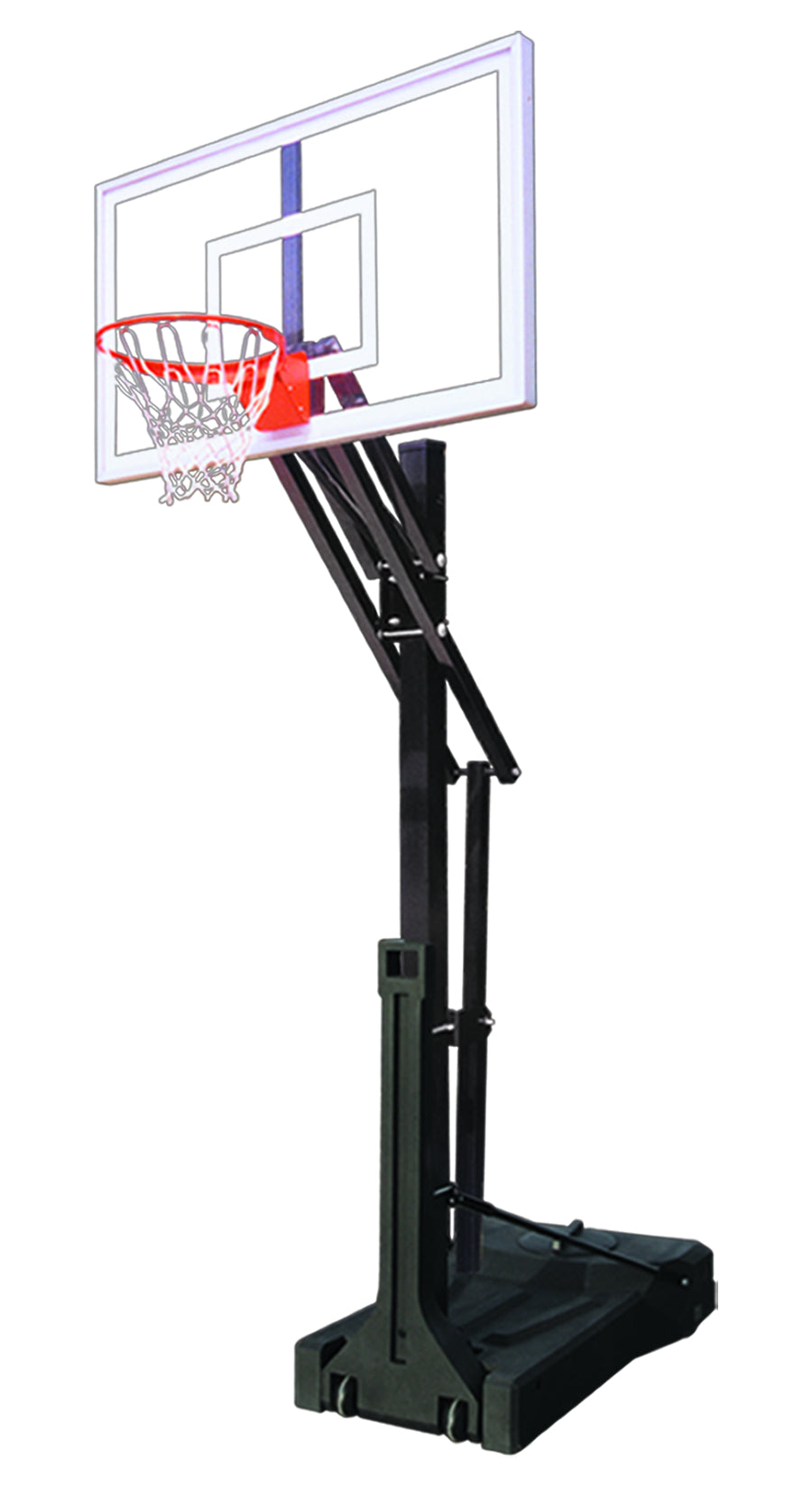 Portable basketball black post with basketball rim and clear acrylic backboard 