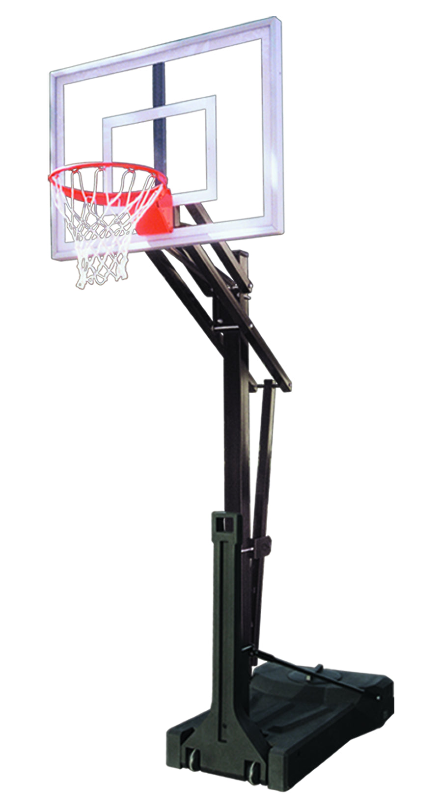 Portable basketball black post with basketball rim and clear acrylic backboard 