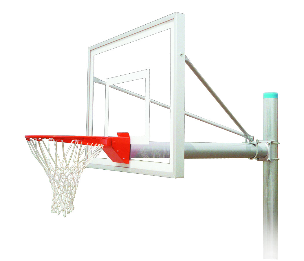 Steel basketball post with clear acrylic backboard and basketball rim 