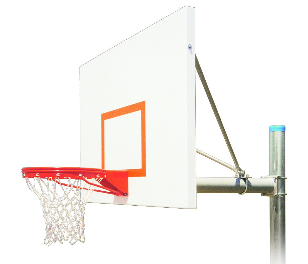 Steel basketball post with steel backboard and basketball rim 