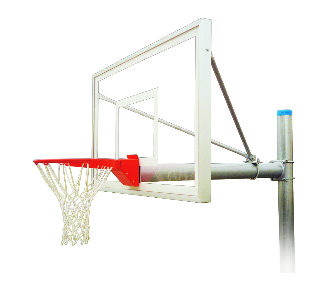 Steel basketball post with clear acrylic backboard and basketball rim 