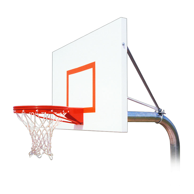 curved steel with white aluminum backboard and basketball hoop