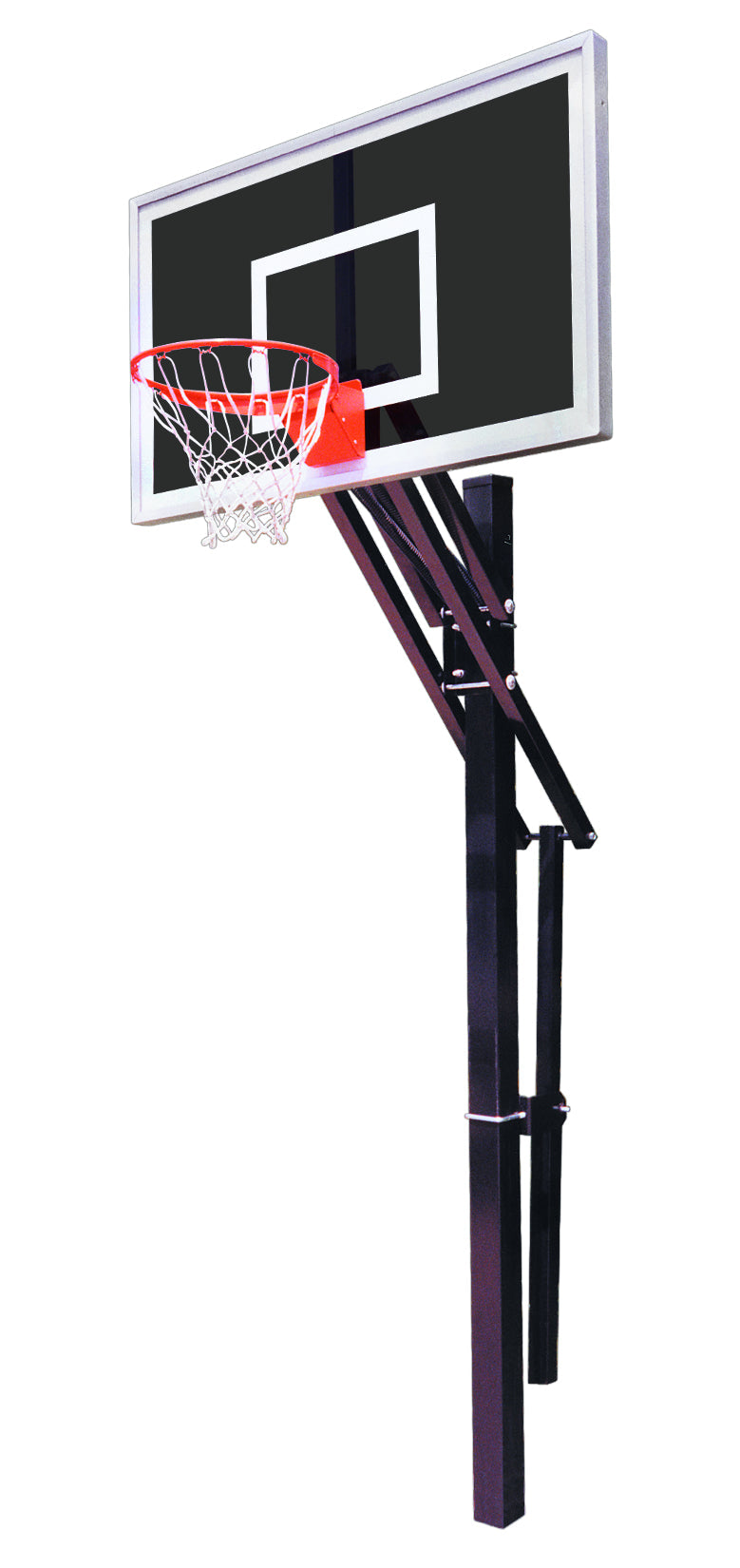 adjustable black basketball post with smoked tempered glass backboard 