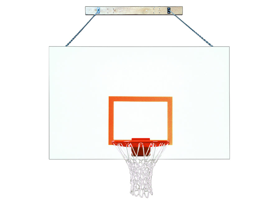 wall mounted rectangular clear acrylic backboard with blue backboard padding and safety chain