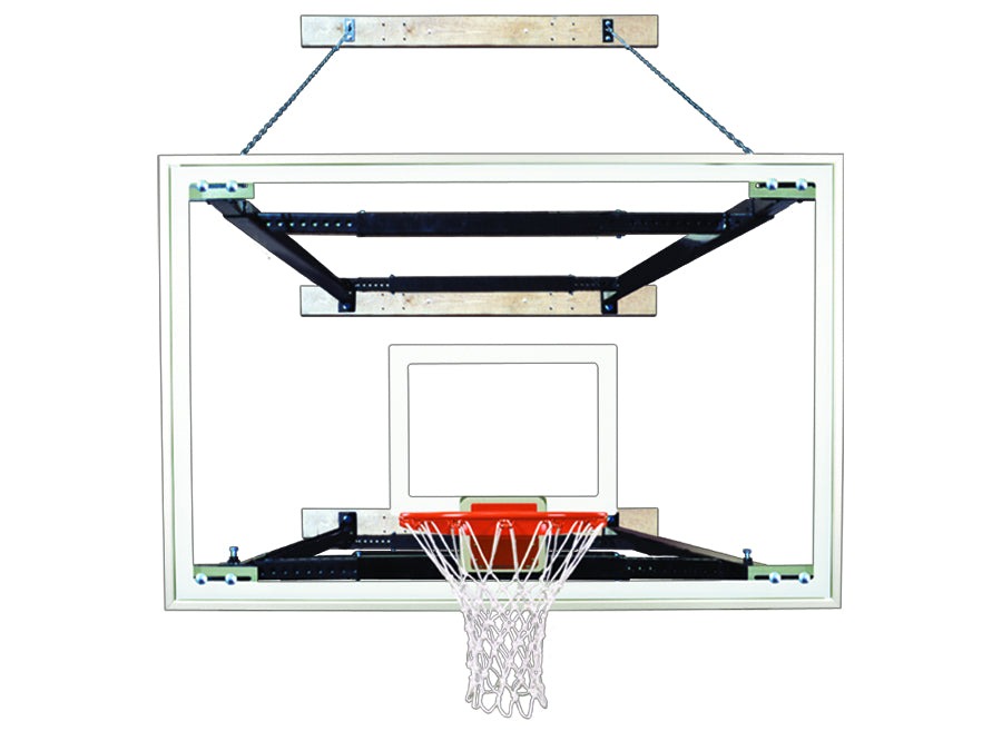 wall mounted rectangular clear acrylic backboard with blue backboard padding and safety chain