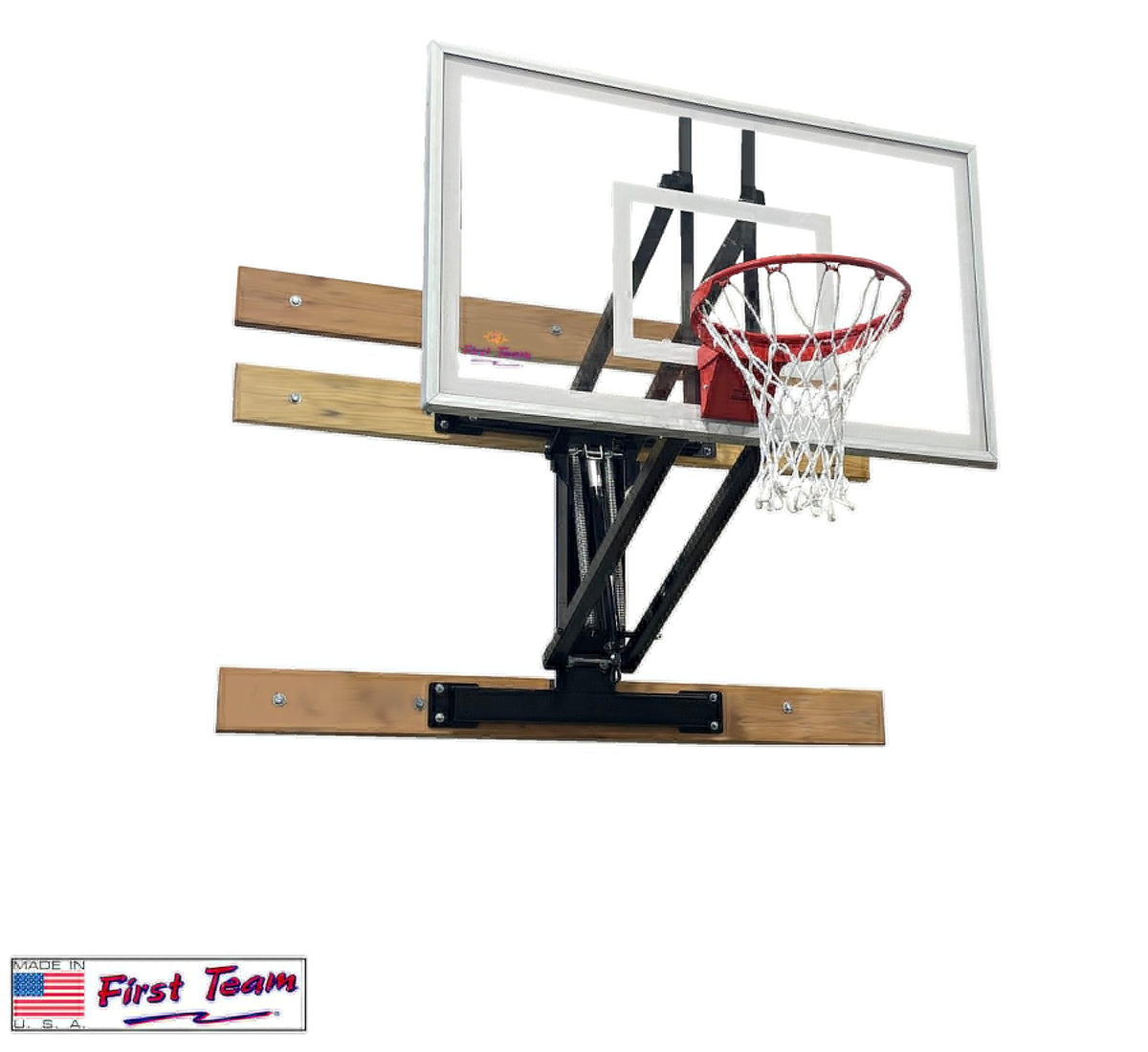 tempered backboard with rim and wood support